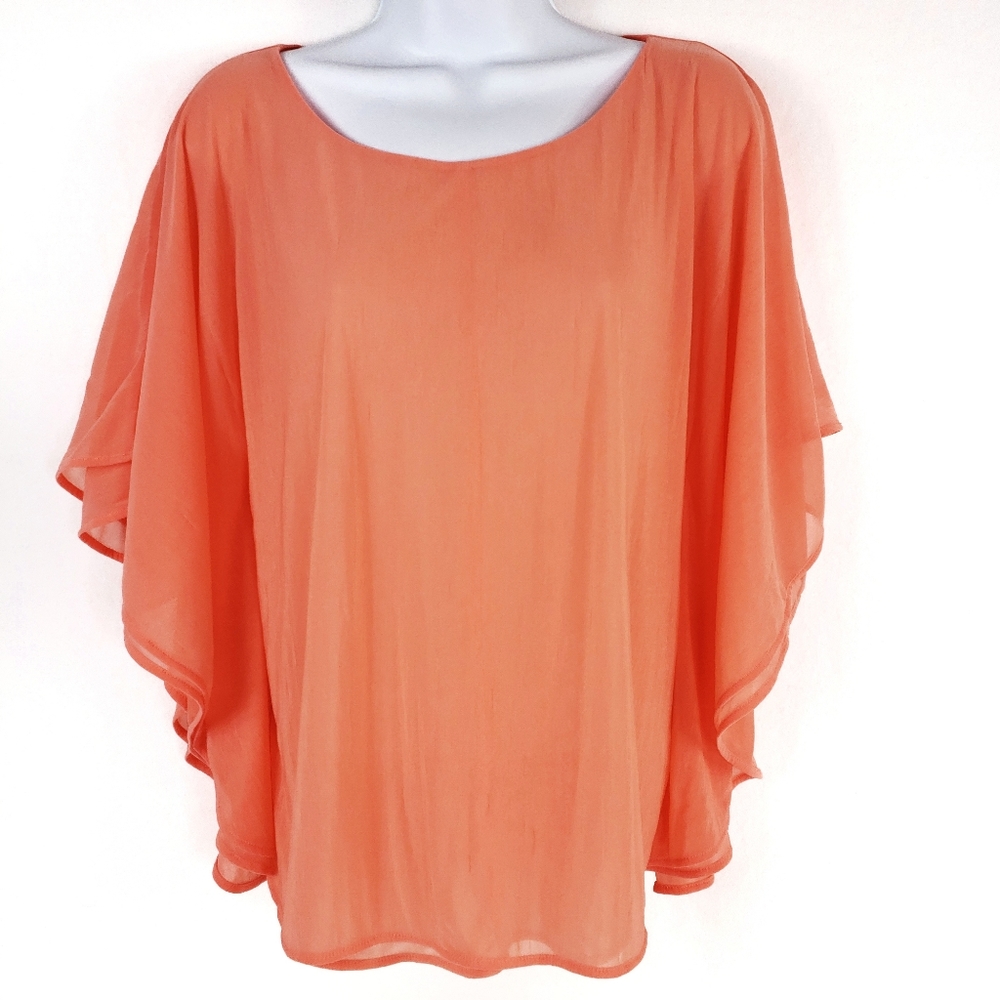Jennifer Lopez Womens Blouse Top Size Small Peach Color Flowy Chiffon Soft Boho